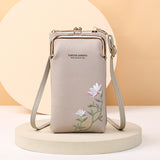 Flower Embroidery Phone Bag With Lock Buckle Outdoor Long Wallet Fashion Shoulder And Crossbody Bags - Minihomy