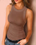 Basic Shirt Round Neck Sleeveless Tops Camisole Women Casual Sport Vest Summer - Minihomy