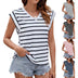 Fashion Stripe Print V-neck Short-sleeved T-Shirt Summer Loose Tank Top Womens Clothing - Minihomy