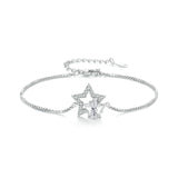 Double Circles Star S925 Sterling Silver White Gold Plated Five-pointed Star Ornament Bracelet - Minihomy