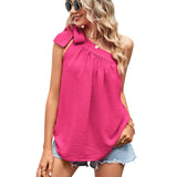 Cross-border Women's Clothing Shoulder Lace-up Bow Top One-shoulder Vest - Minihomy