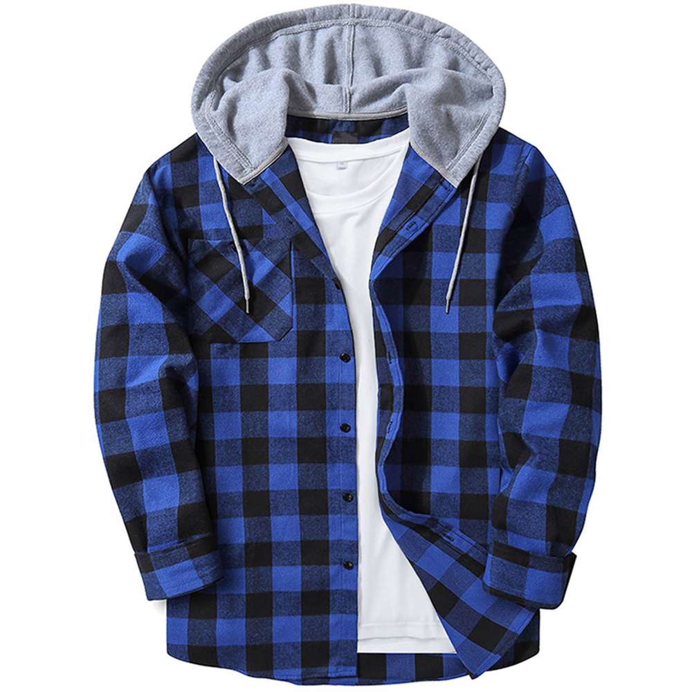 Hooded Plaid Shirt Men's Casual - Minihomy