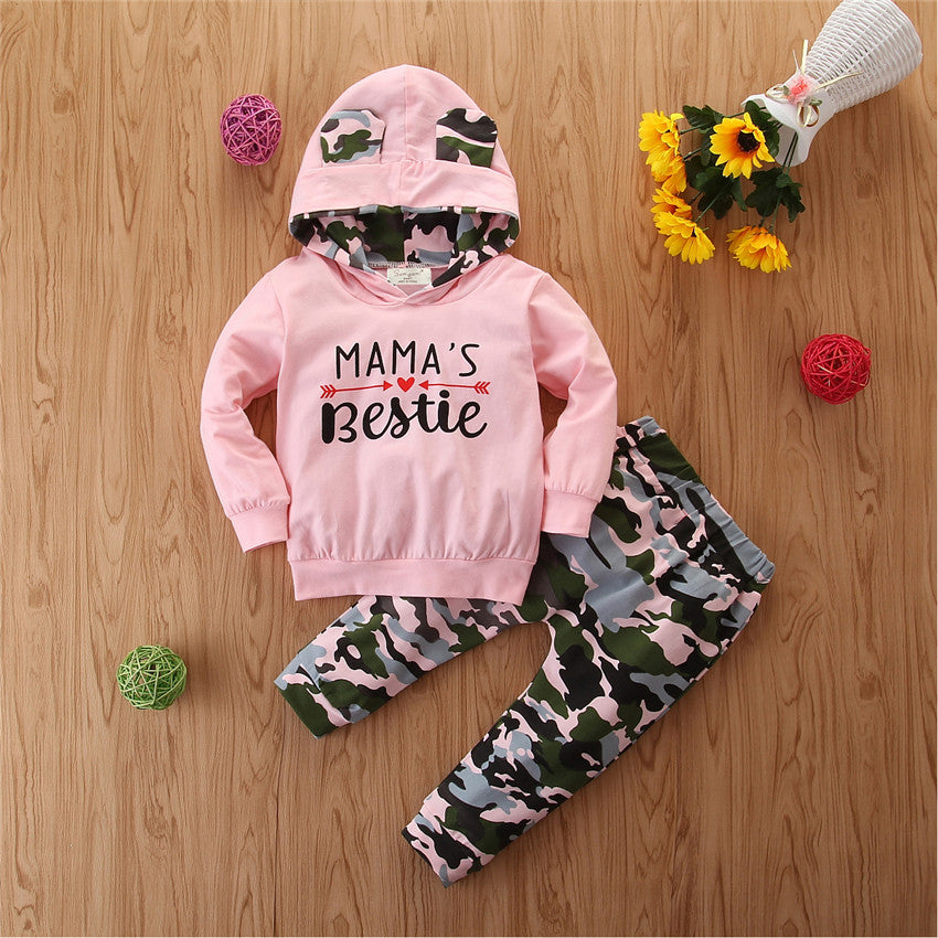 Girls Hooded Sweater Small Suit Camouflage 2 Piece Set - Minihomy