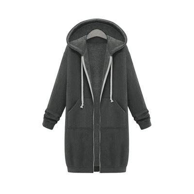 Hooded Long Sleeve Sweater Fleece Long Jacket - Minihomy