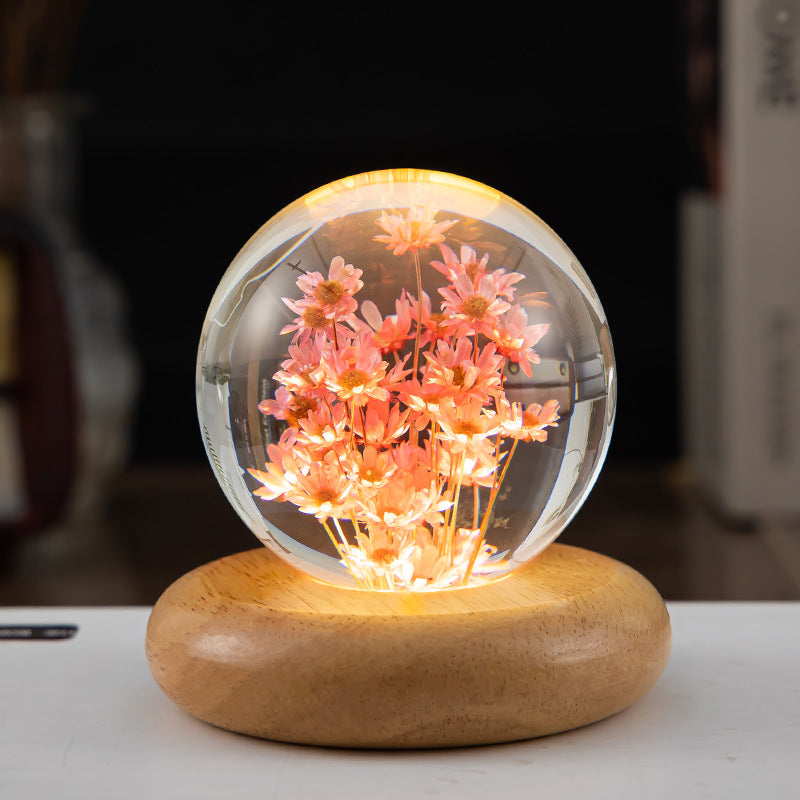 LED Night Light Flower Crystal Ball - Serene Ambiance for Bedroom Decor - Minihomy