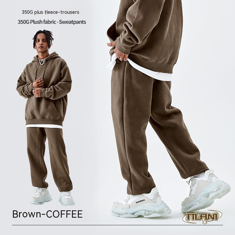 Fleece-lined Thick Loose Solid Color Sweatpants - Minihomy