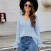 Long Sleeve Sweater With Pocket Solid Color V-neck Pullover Knitwear Women Tops - Minihomy