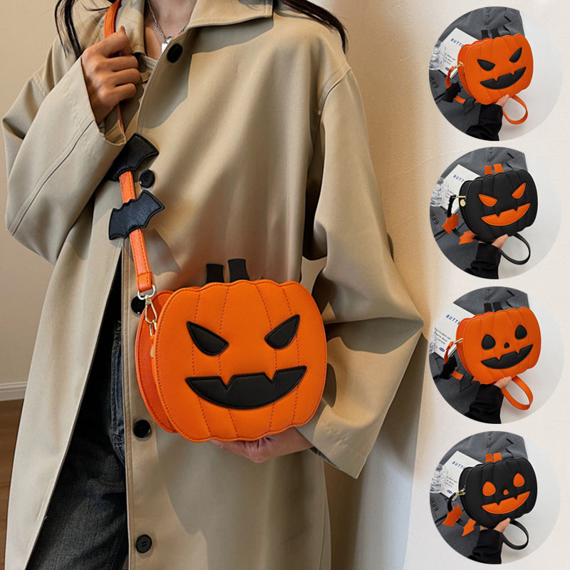 Halloween Bags Funny Pumpkin Cartoon Shoulder Crossbody Bag With Bat - Minihomy