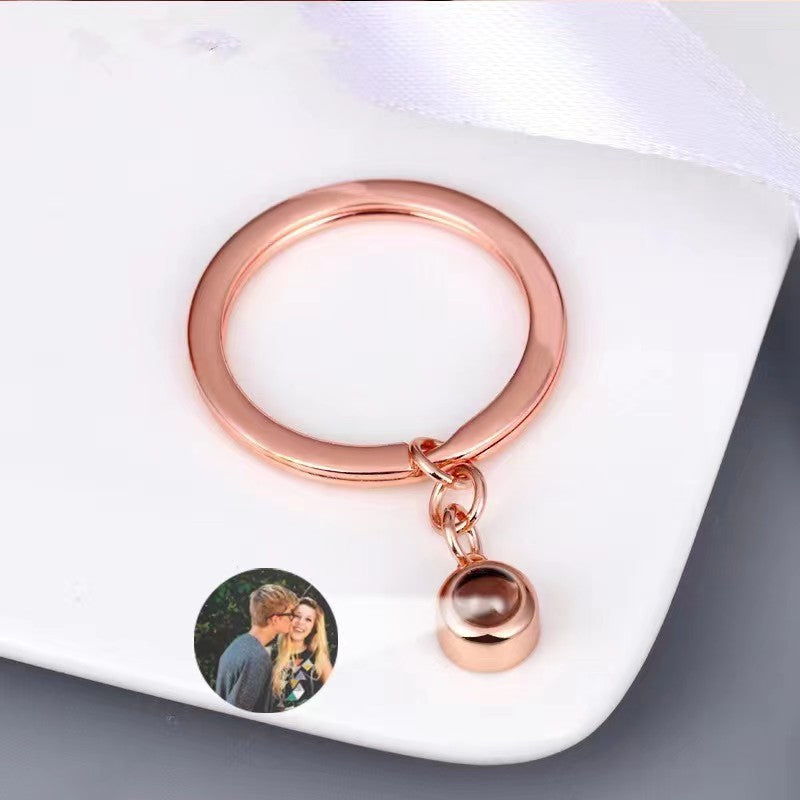 Personalized Photo Projection Key Chain Simple Custom Picture Small Circle Keyring For Women Men Memory Birthday Christmas Gift - Minihomy