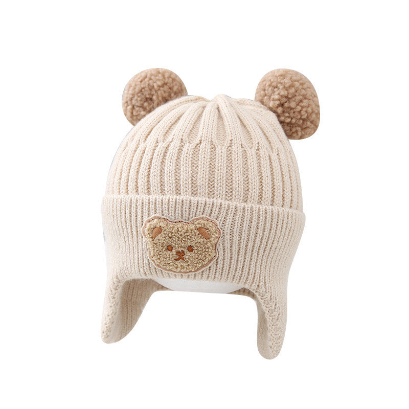 Baby Hat Warm Earflaps Cap Cute Bear Knitted Woolen Cap - Minihomy