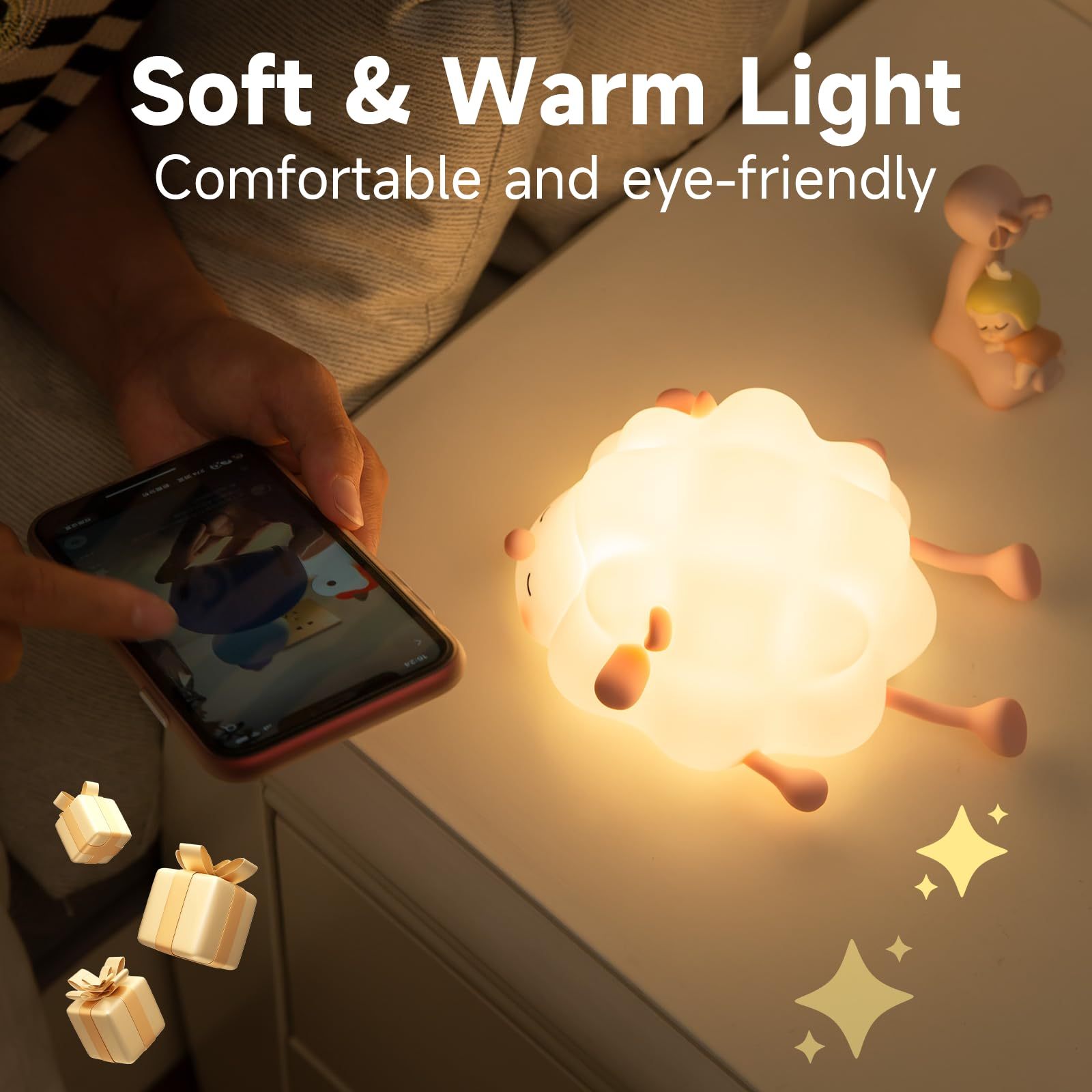 Cute Sheep Night Light for Kids - Rechargeable, Dimmable & Timing Sleep Lamp - Minihomy