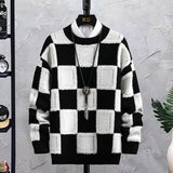 Men's Trendy Plaid Round Neck Sweater Loose - Minihomy