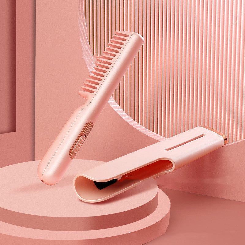 2-in-1 Wireless Hair Straightener & Curler - Portable USB Charging, Negative Ion Smoothing Comb Brush - Minihomy