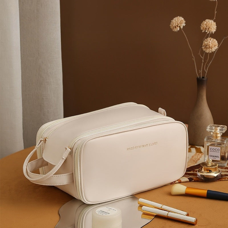 Fashionable High Capacity Three-layer Double Zipper U-shaped Cosmetic Bag - Minihomy