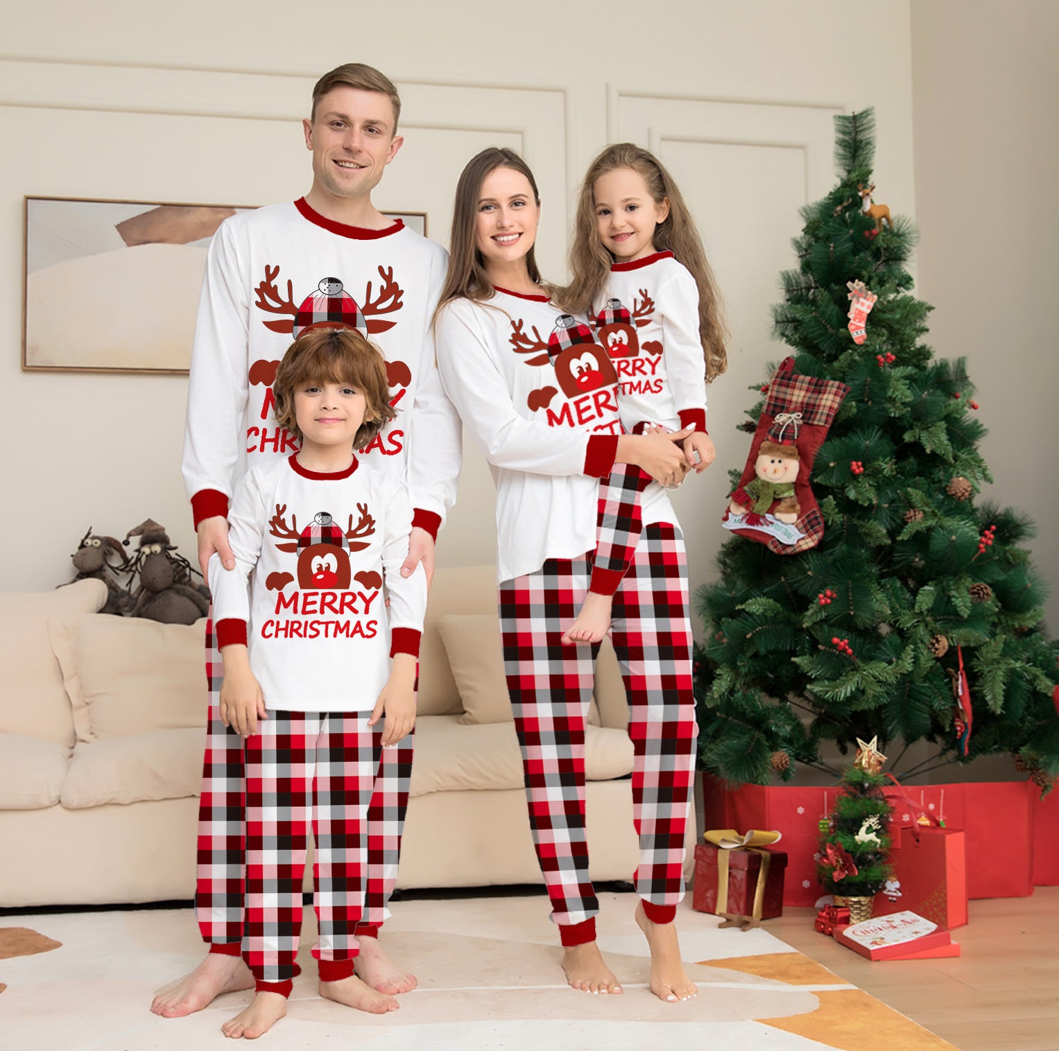 Plaid Deer Christmas Parent-child Pajama Suit - Minihomy