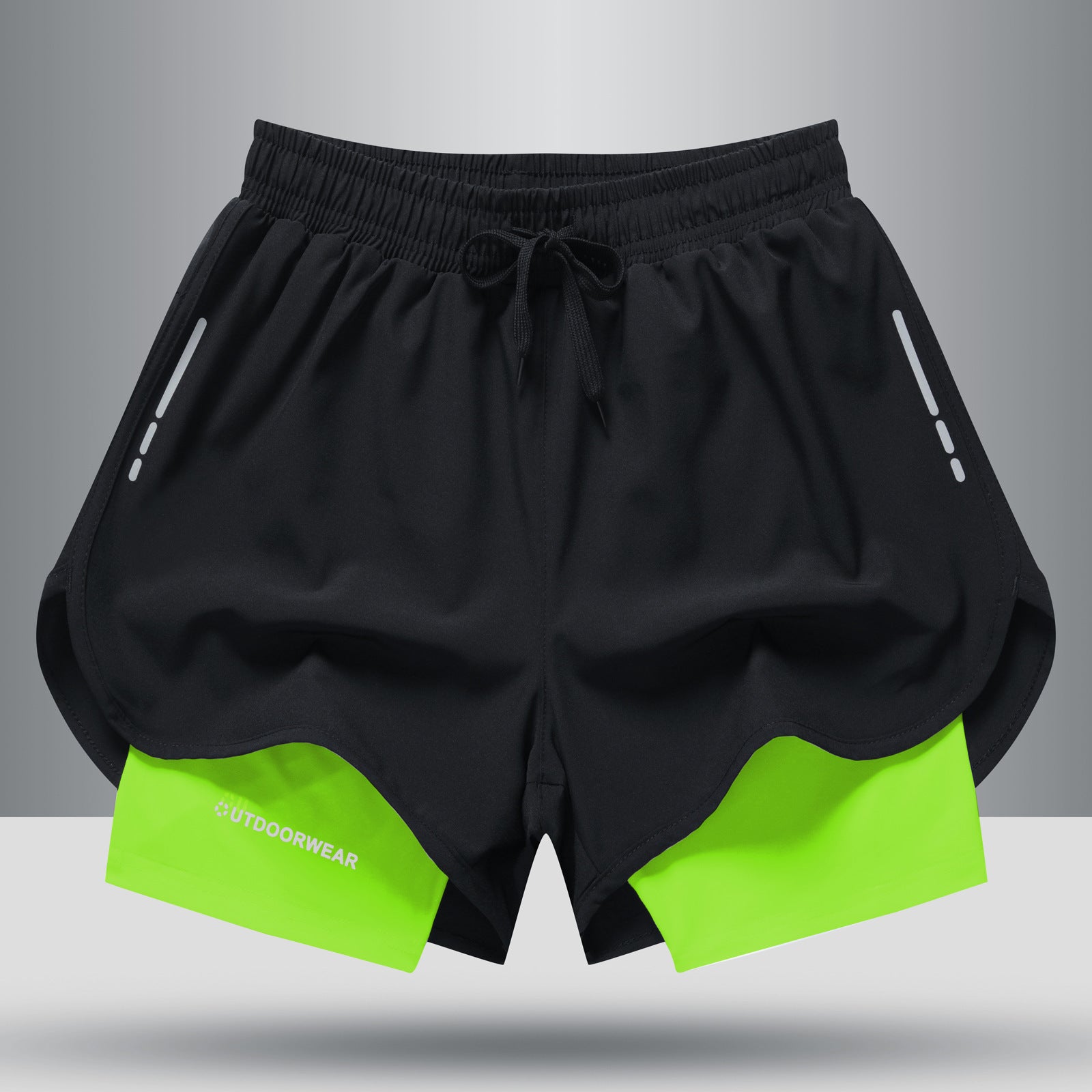 Men's Drawstring Sports Shorts Double Layer Quick Dry High Elasticity Activewear Pants - Minihomy