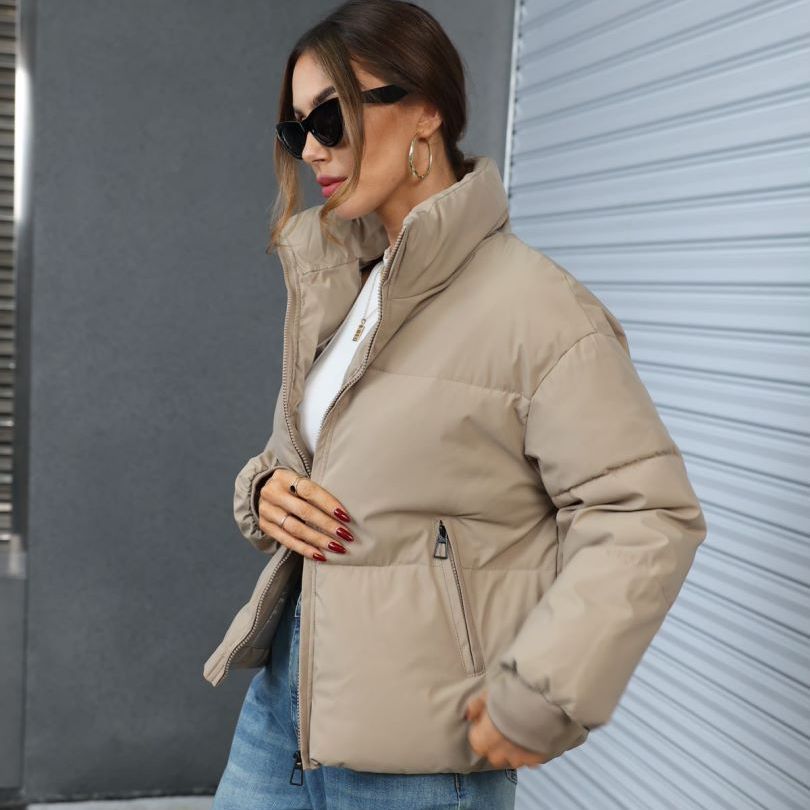 Bread Coat Women's Solid Color Stand Collar Loose Warm Down Jacket - Minihomy