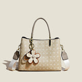 Fashionable Printed Tote Bag with Flower Pendant - Large-Capacity Shoulder Bag for Women - Minihomy