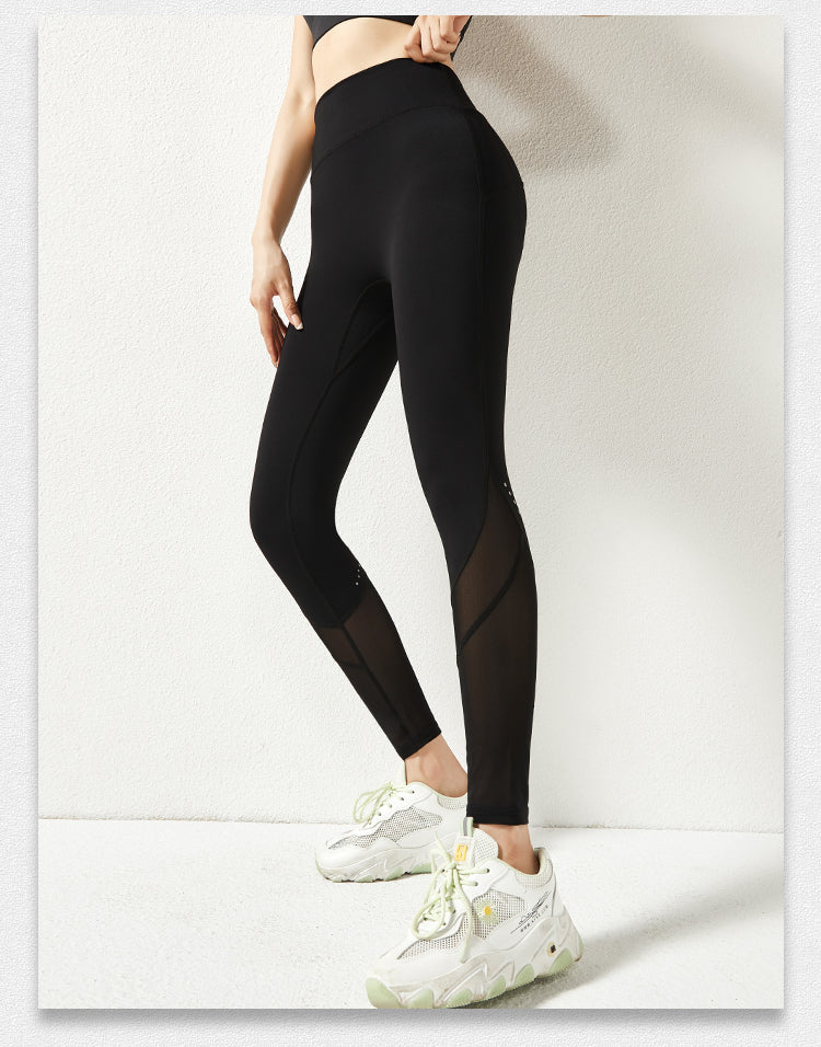 Nude Mesh Stitching Gym Pants For Women - Minihomy