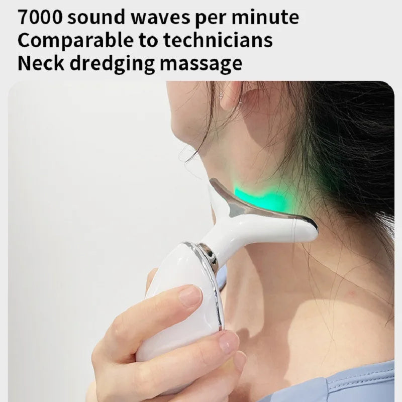 Neck Face Beauty Device Colorful LED Photon Therapy Skin Tighten Reduce Double Chin Anti Wrinkle Remove Lifting Massager - Minihomy