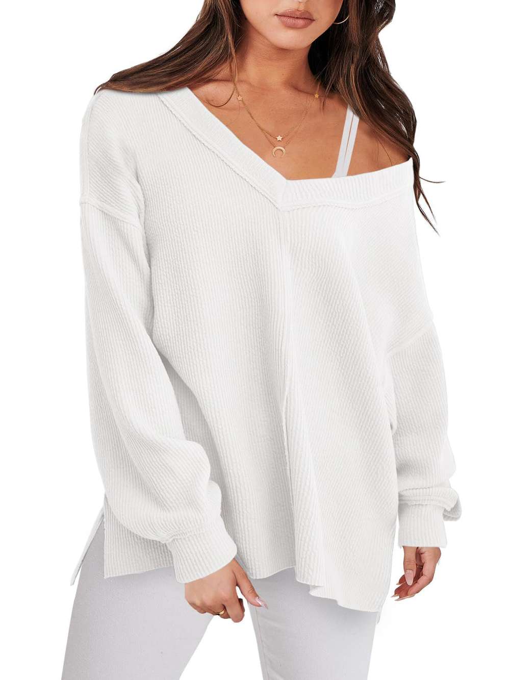 Lightweight V-neck Sweaters Women Winter Casual Long Sleeve Pullover Top - Minihomy