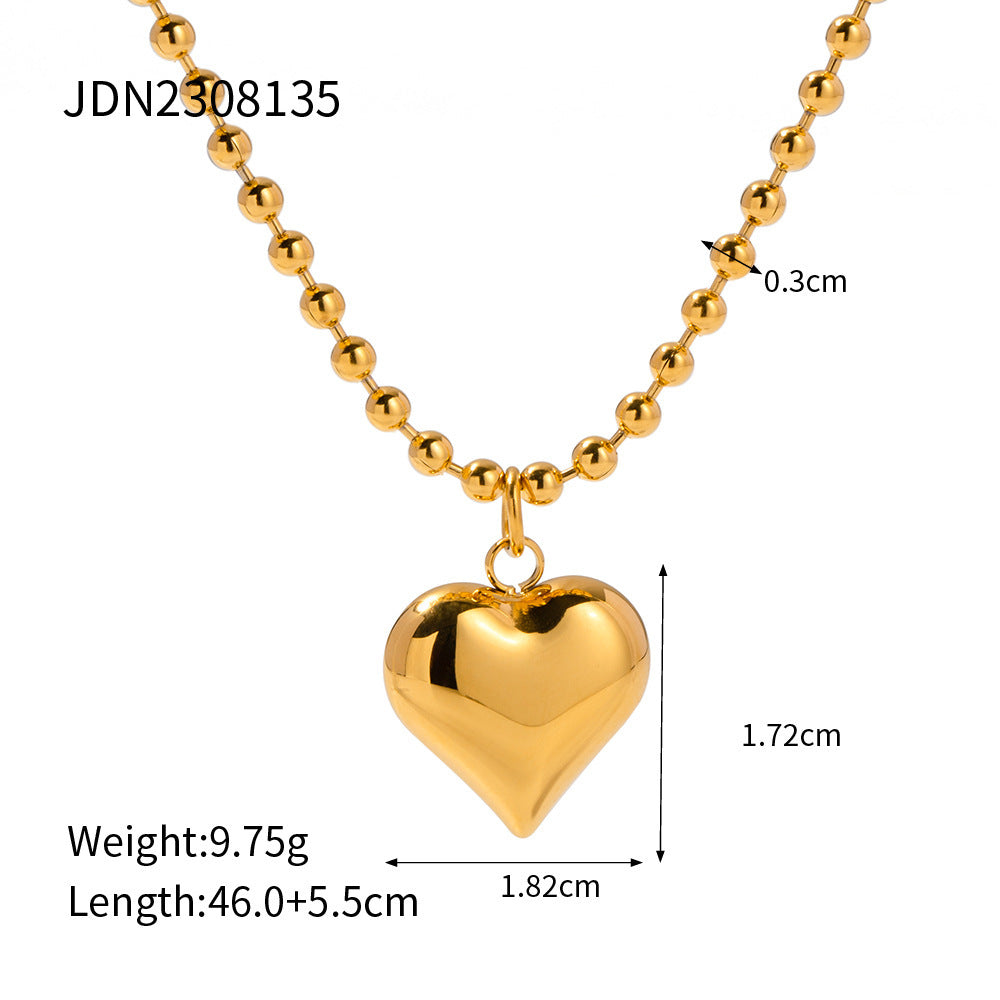 Gold Plated Stainless Steel Smooth Love Heart Necklace Series Hypo-Allergenic Tarnish Water Resistant Chunky Women Jewelry