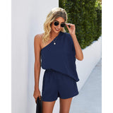 High Waist Short one Shoulder Loose Jumpsuit - Minihomy