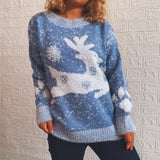 Fawn Snowflake Round Neck Knitted Pullover - Minihomy