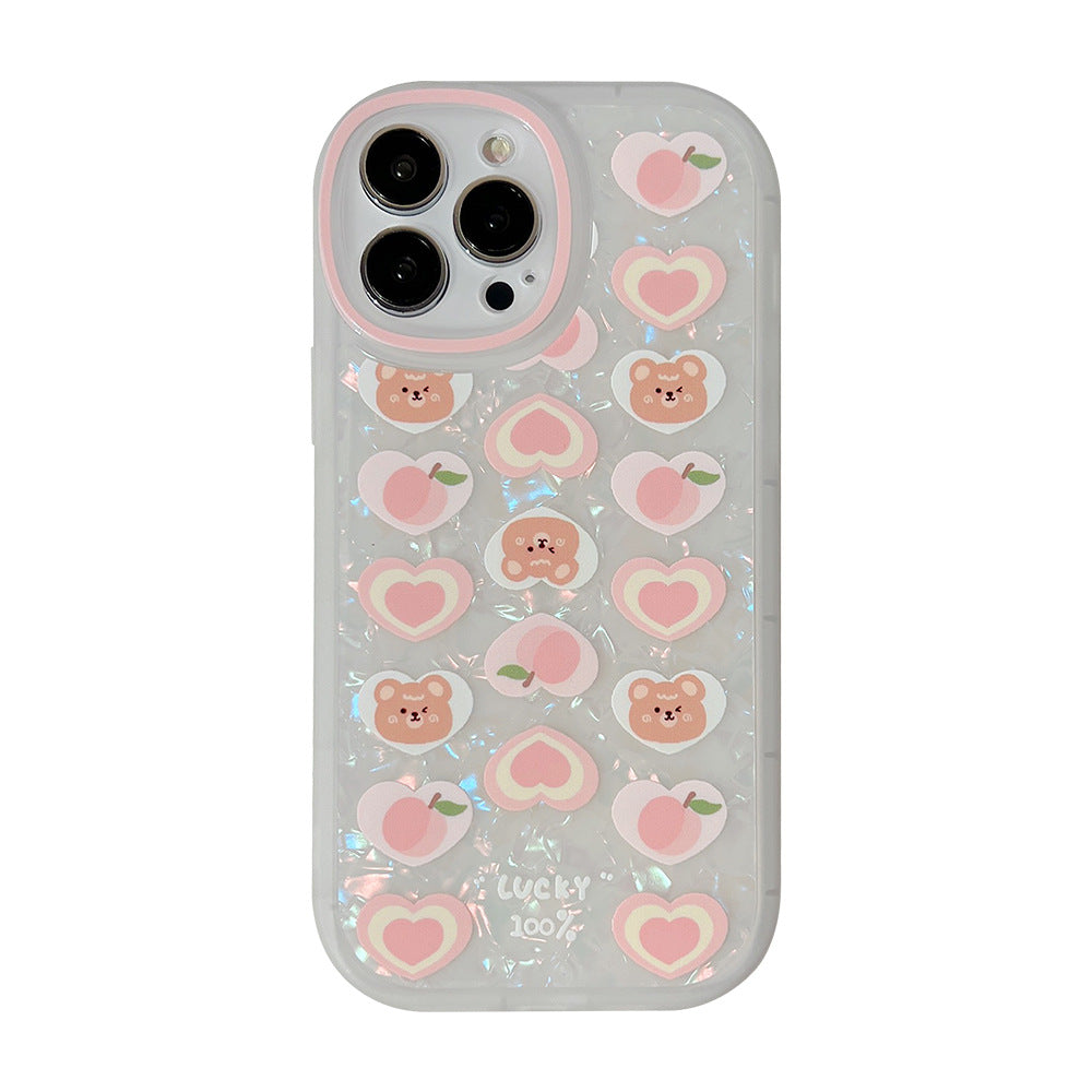 Peach Love Bear Pearl Chain Phone Case - Minihomy