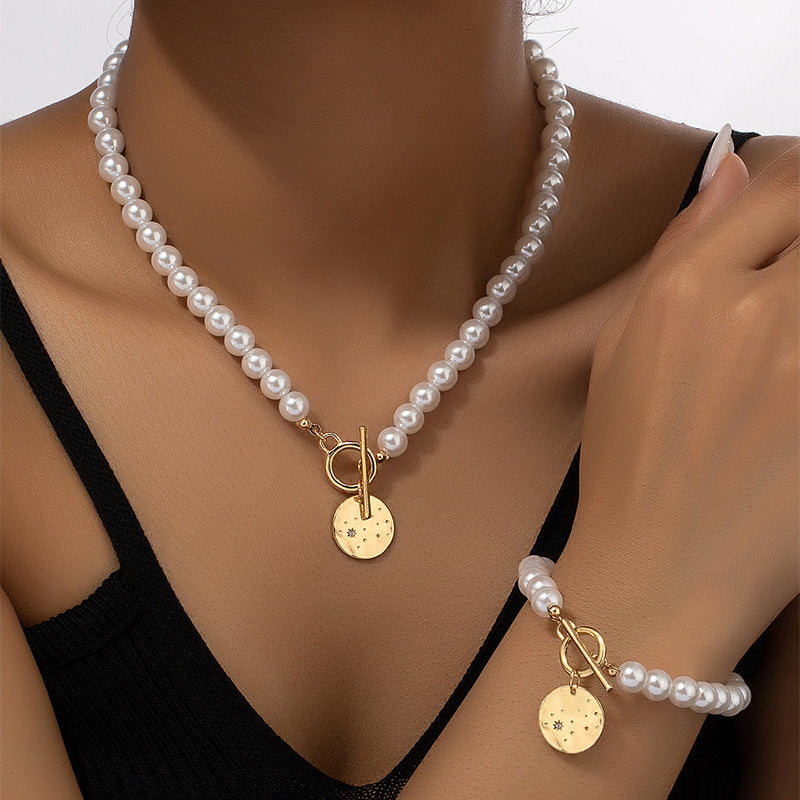 Pearl Bracelet And Necklace Set Female With Hearts Clavicle Chain - Minihomy