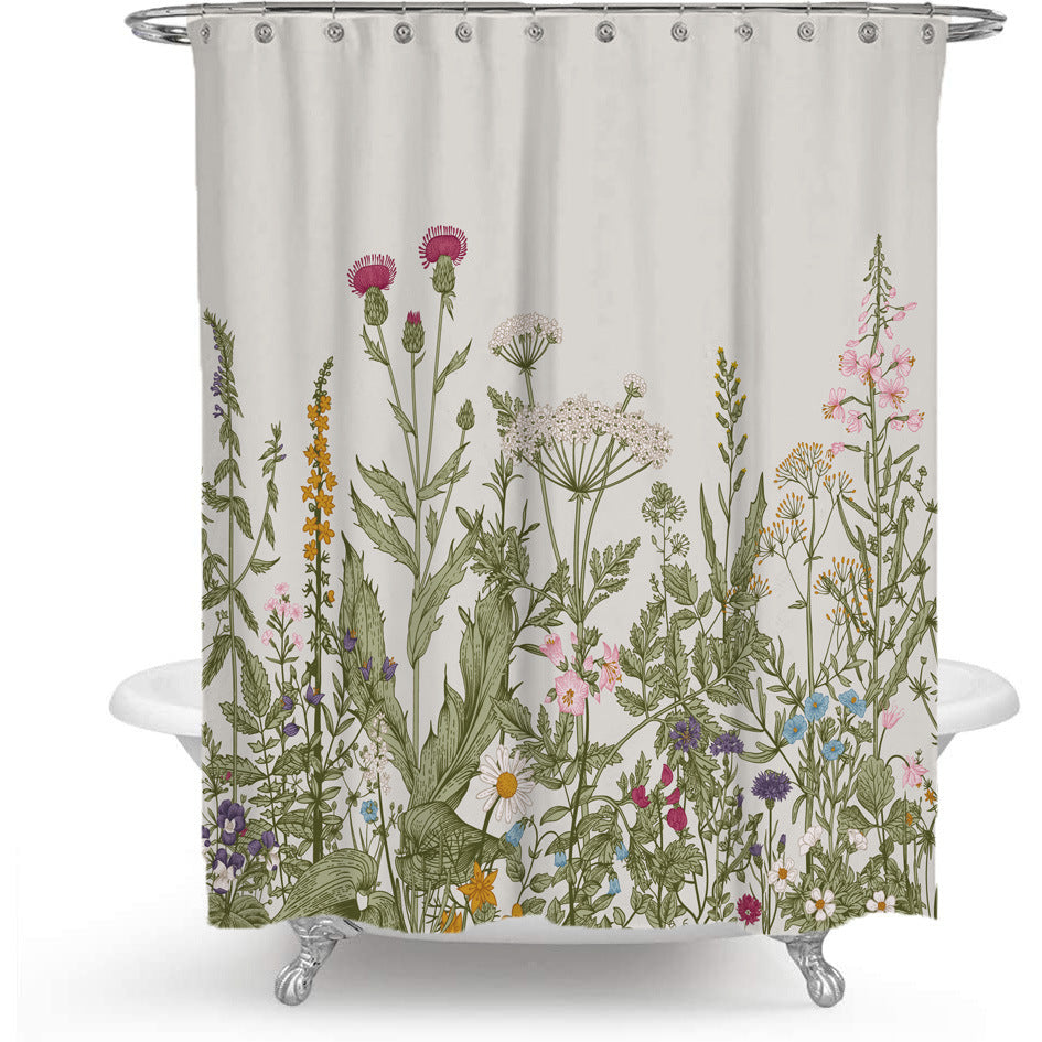 Color Floral Plant Shower Curtain Bathroom Curtain Polyester - Minihomy