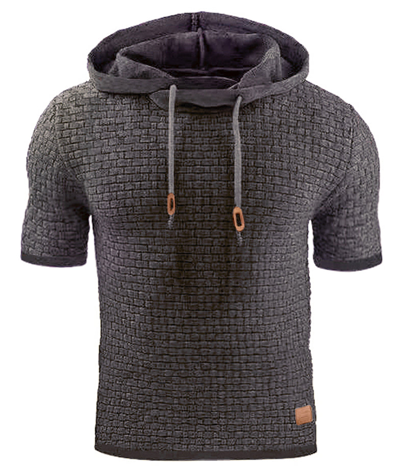 Mens Hooded Sweatshirt Short Sleeve Solid Knitted Hoodie Pullover Sweater - Minihomy