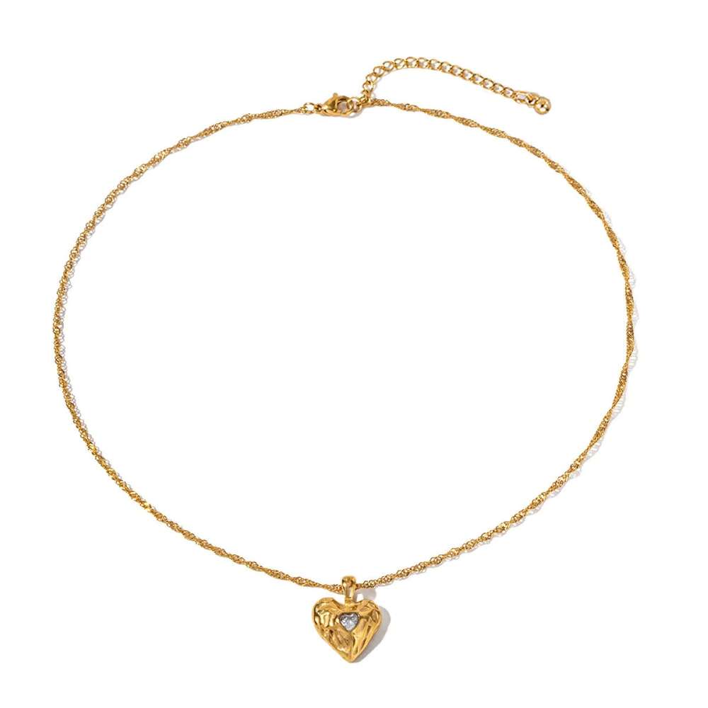 Alloy Heart-shaped Necklace With Diamond: Fashion INS Style Love Necklace - Minihomy