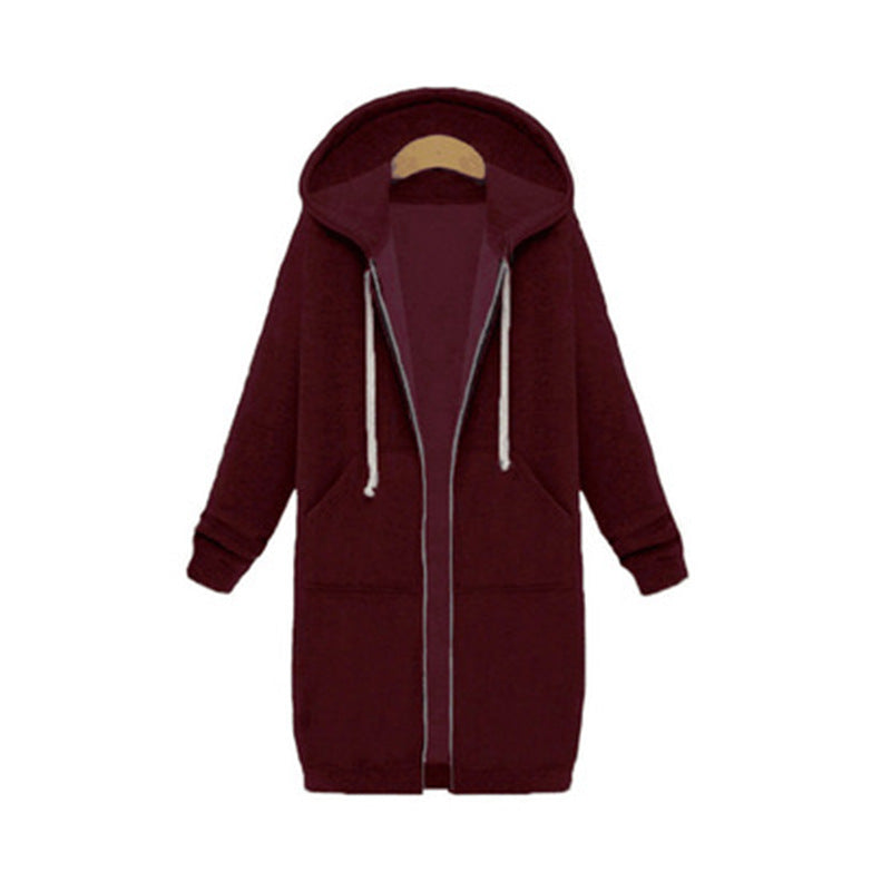 Hooded Long Sleeve Sweater Fleece Long Jacket - Minihomy