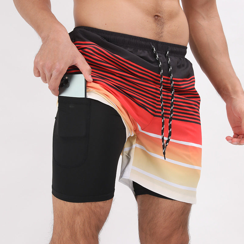 Gradient Printed Beach Shorts - Double Layer Casual Sport Shorts - Minihomy