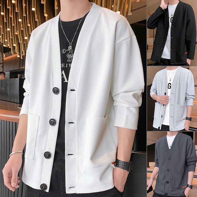 Men's Coat Waffle Collar Cardigan - Minihomy