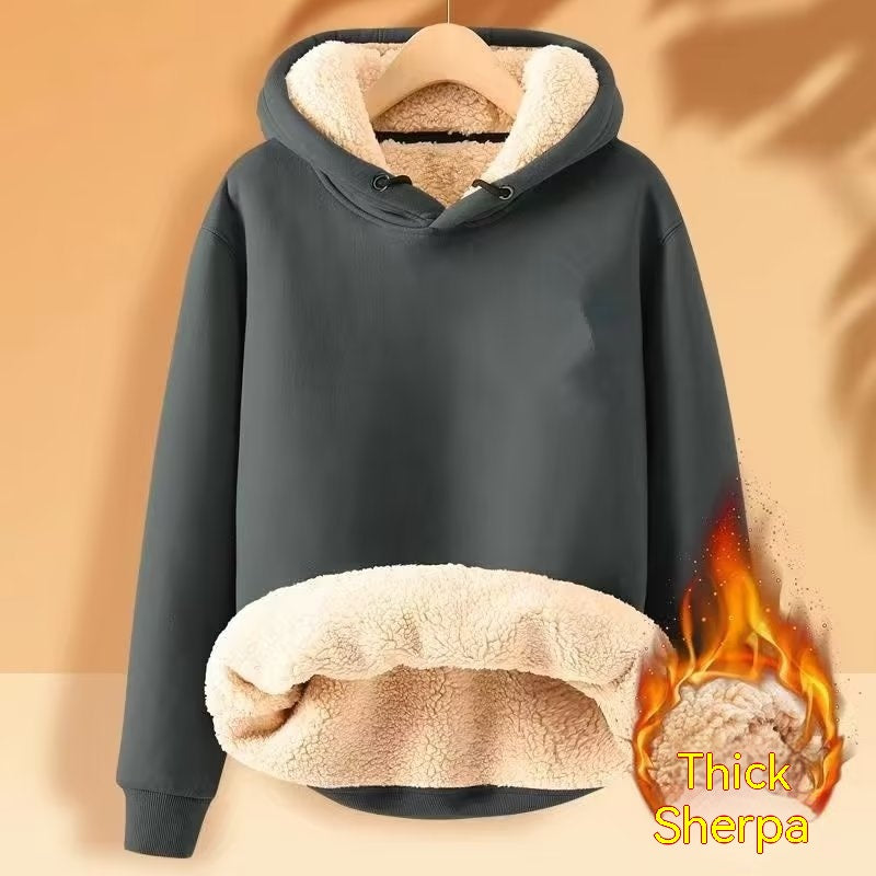 Men's Fleece Hoodie Winter Lined Padded Warm Keeping Loose Hooded Sweater - Minihomy