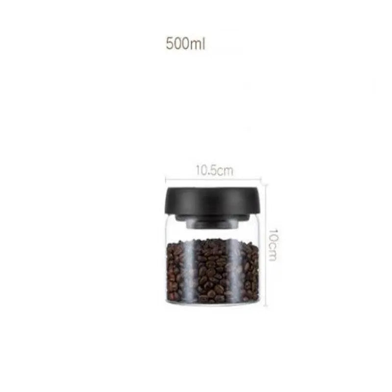 Vacuum Sealed Jug Set Black Coffee Beans Glass Airtight Canister Kitchen Food Grains Candy Keep Good Storage Jar Set Kitchen Gadgets