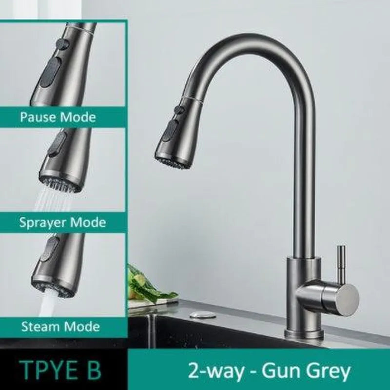 304 Stainless Steel Kitchen Pull-out Faucet - Minihomy