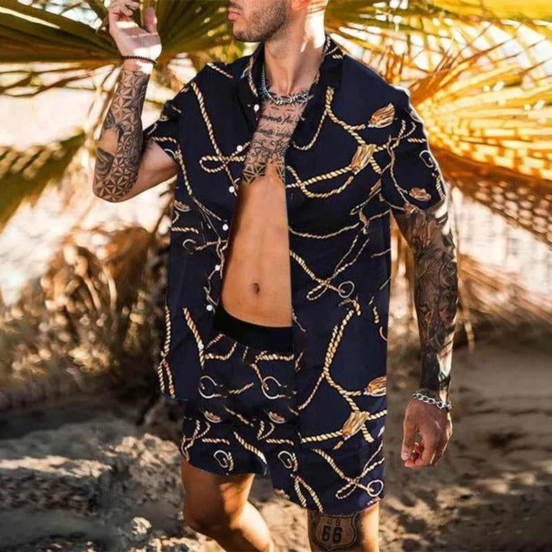 Floral Shirt Beach Two Piece Suit Men Sets - Minihomy