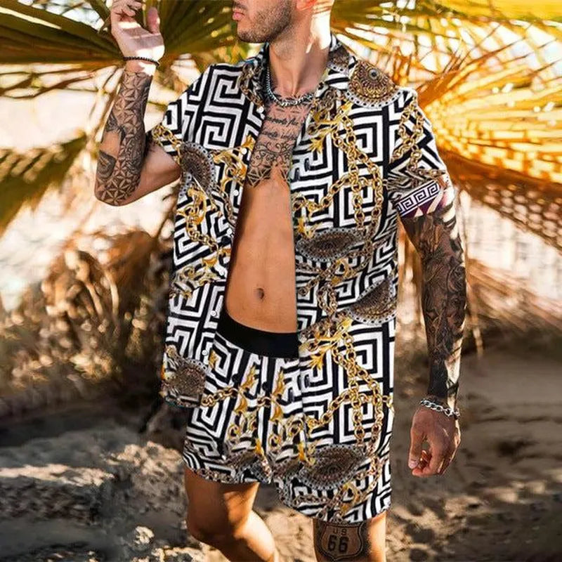 Floral Shirt Beach Two Piece Suit Men Sets - Minihomy