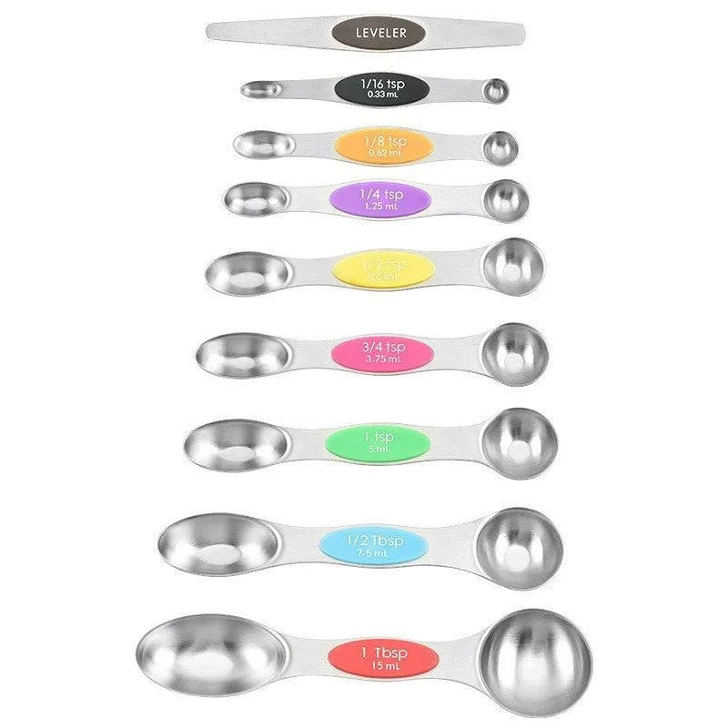 Kitchen Stainless Steel Magnetic Suction Double Head Measuring Spoon 8-piece Set - Minihomy