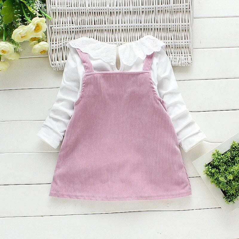 Girl Clothes Doll Collar Pullover Blouse Velvet Straps Dress set - Minihomy