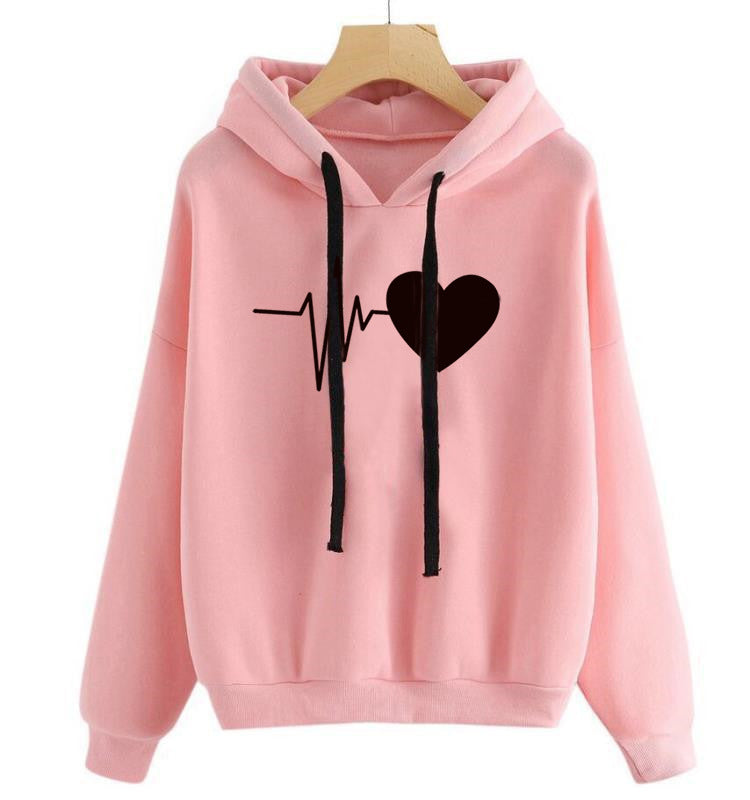 Heart Print Streetwear Hoodies Women Sweatshirts - Minihomy