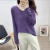 Loose Slimming V-neck Solid Color Long-sleeved Sweater - Minihomy