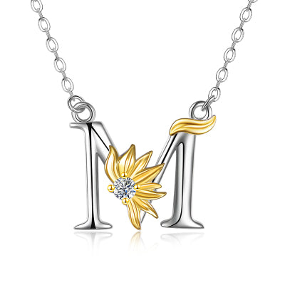 Sterling Silver Initial Alphabet Sunflower A Letter Script Name Pendant Necklace for Women Girls