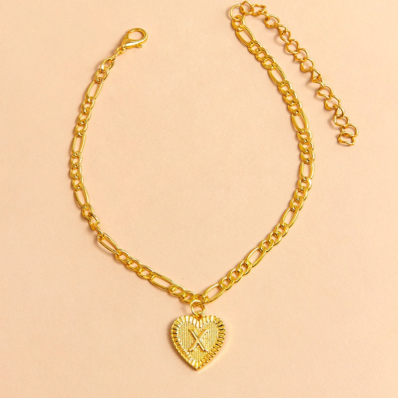 Initial Letter Anklet Gold Color Heart Pendant Foot Bracelets Women - Minihomy