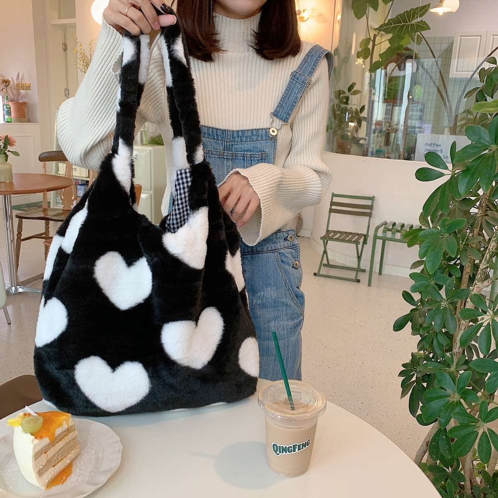 Love Heart Shoulder Bags Double Side Used Winter Underarm Bag Women - Minihomy