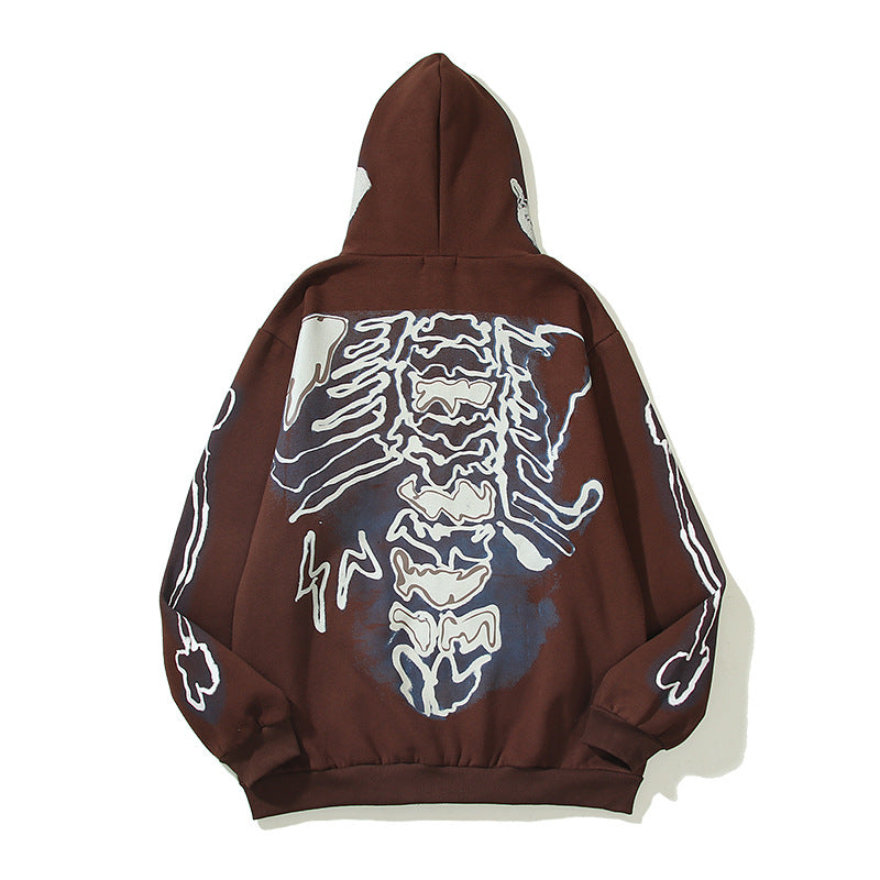 Hip Hop Ins Skull Sweater Hoodie Zip Fleece Jacket - Minihomy