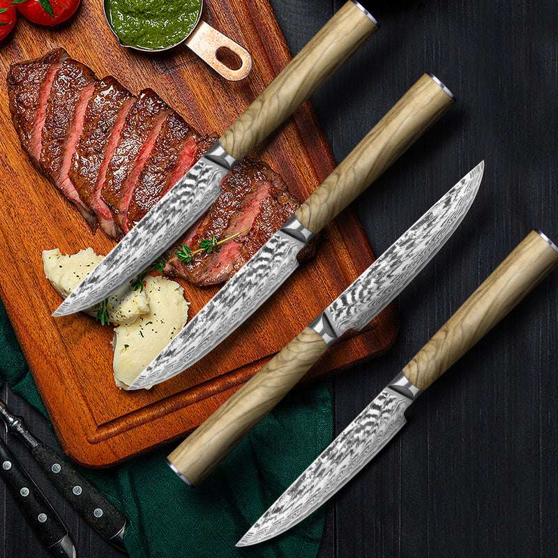 Damascus Steel Cured Wooden Handle Kitchen Knife Steak Knife - Minihomy